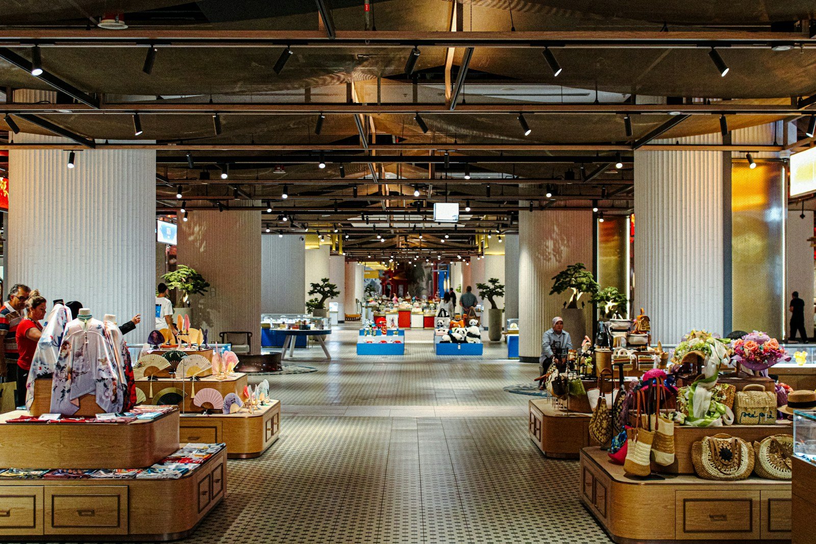 Interior of a large modern department store with merchandise displays