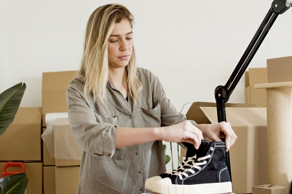 Seller preparing a product for an online order