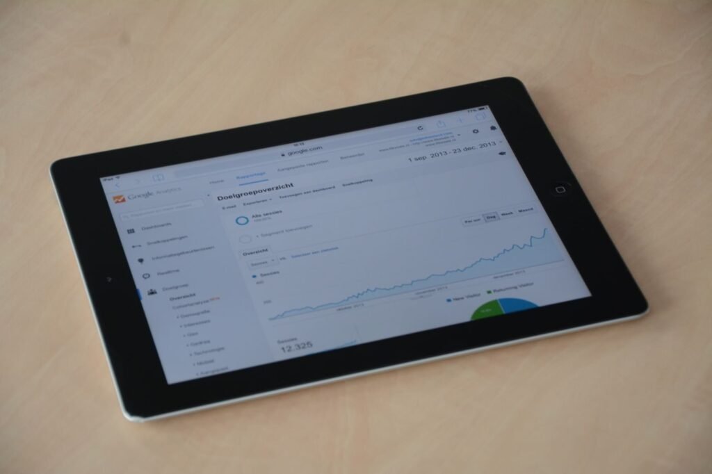 Tablet showing an eCommerce web analytics dashboard
