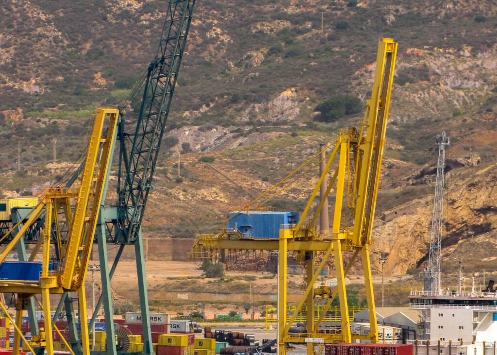 Cargo ship in a port harbour ready for export