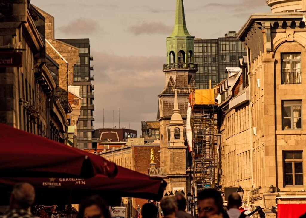 Street in Old Montreal with historic Quebec architecture
