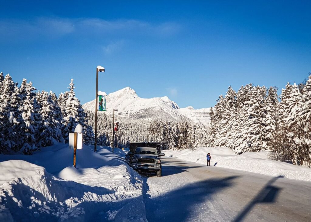 Freight truck on a snowy Canadian highway