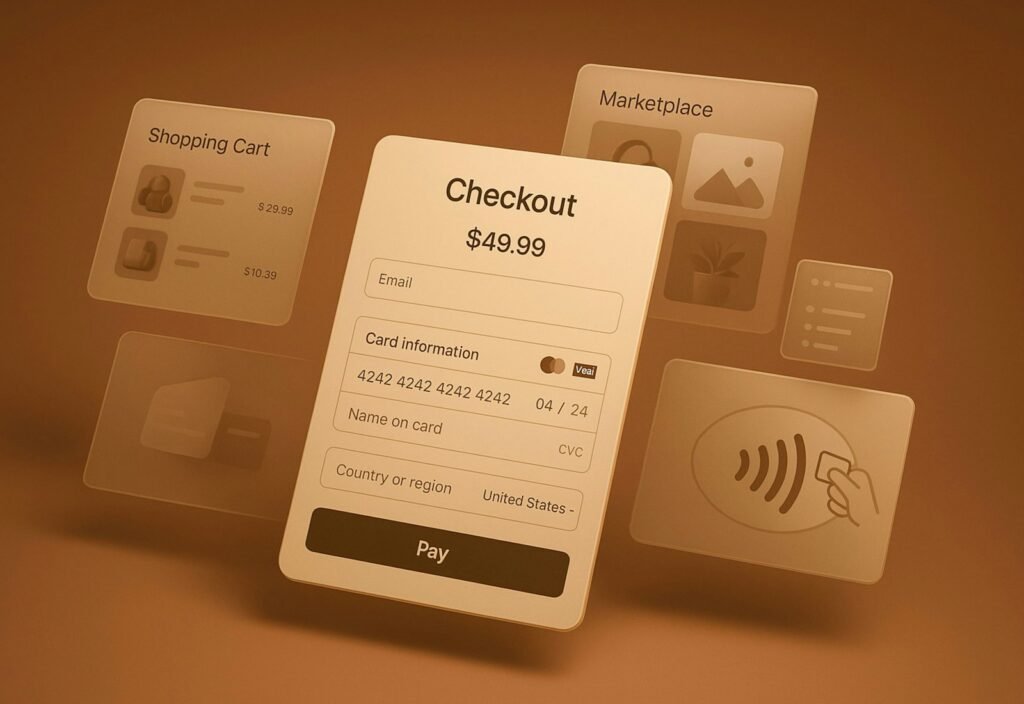 Online checkout screen showing payment details and cart