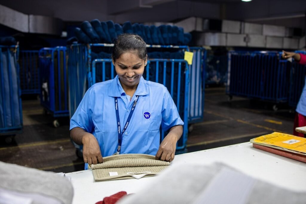 Checking finished textiles before dispatch