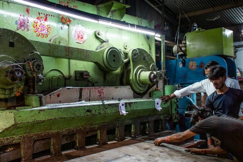 Machinery being operated on a production line
