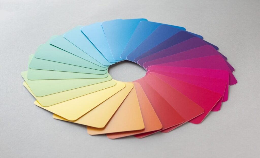 A fan of colour swatches on a surface