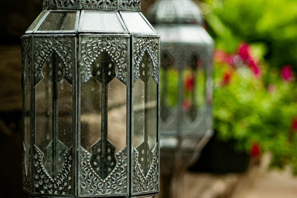 A glass and metal lantern