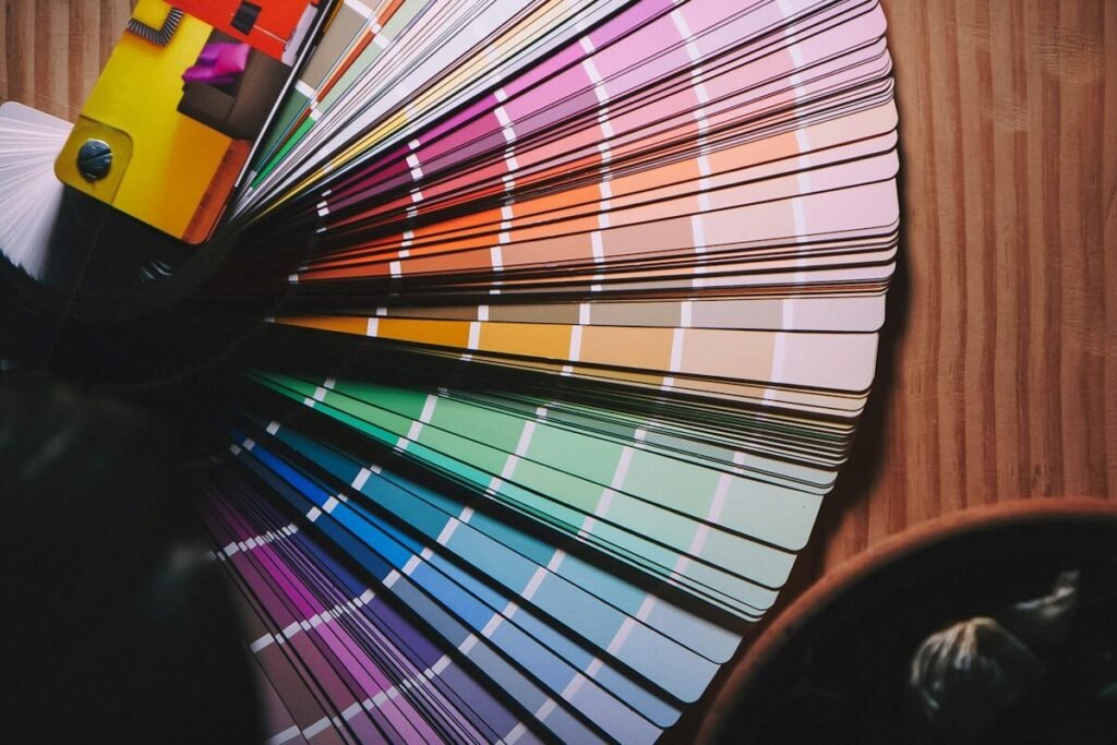 Colour variants arranged on a wooden table