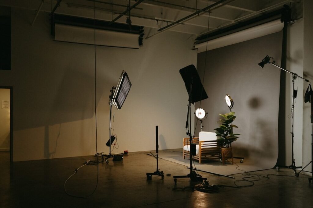 A studio set prepared for filming