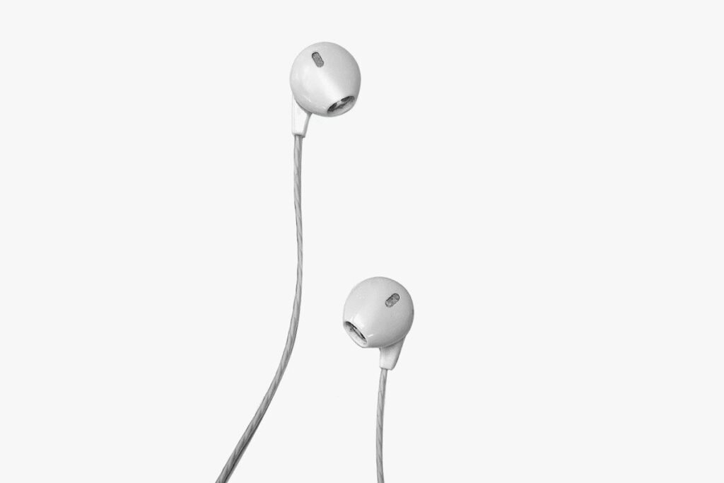 Wireless earphones photographed as a product shot