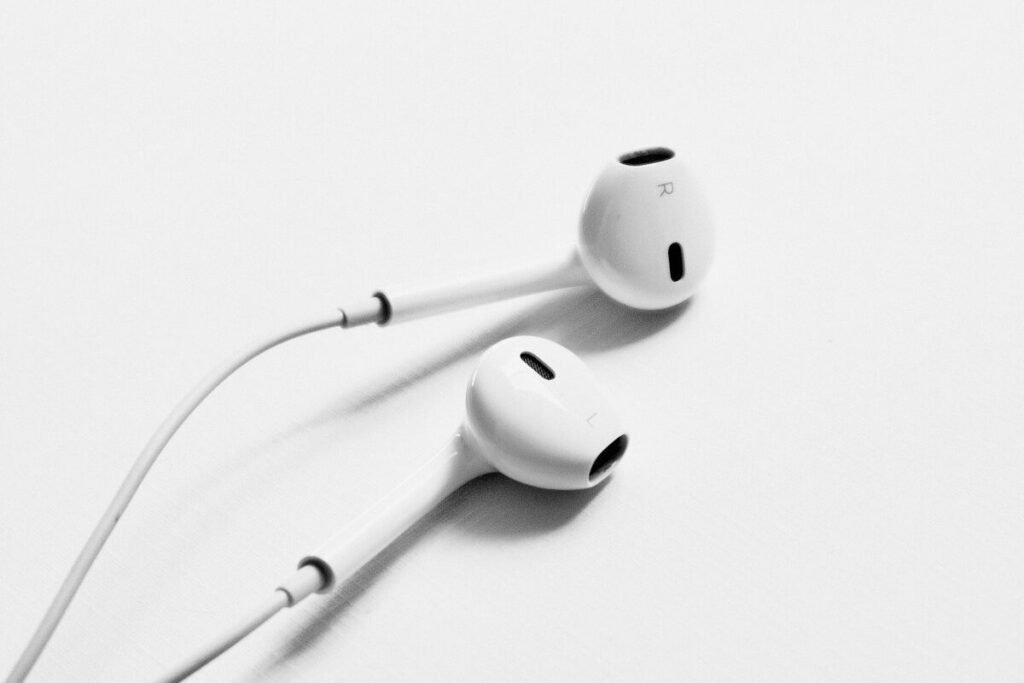 Earphones on a white background