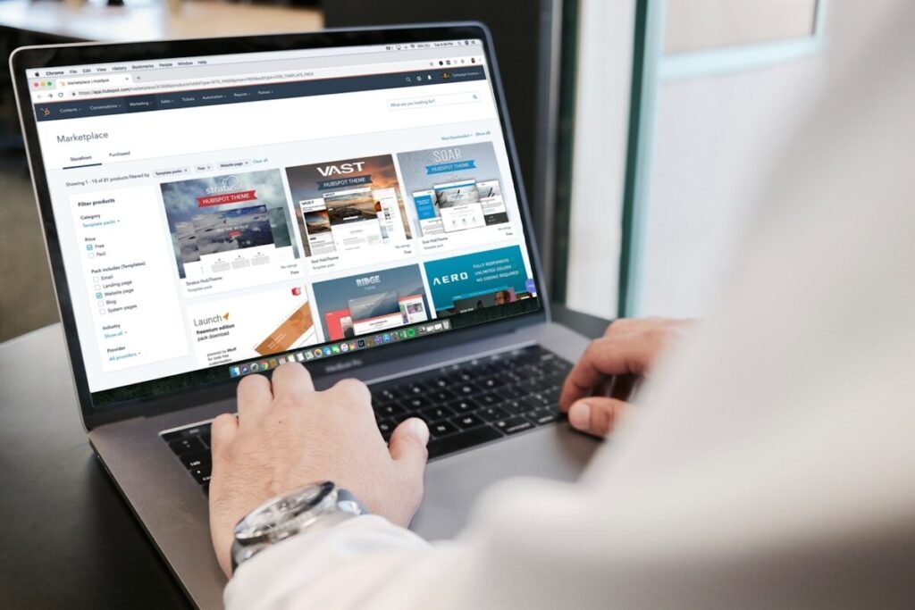 A laptop being used at a desk