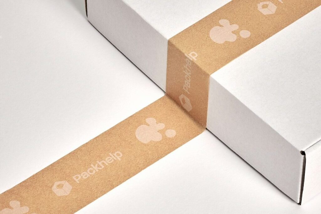 A branded product box on a white table