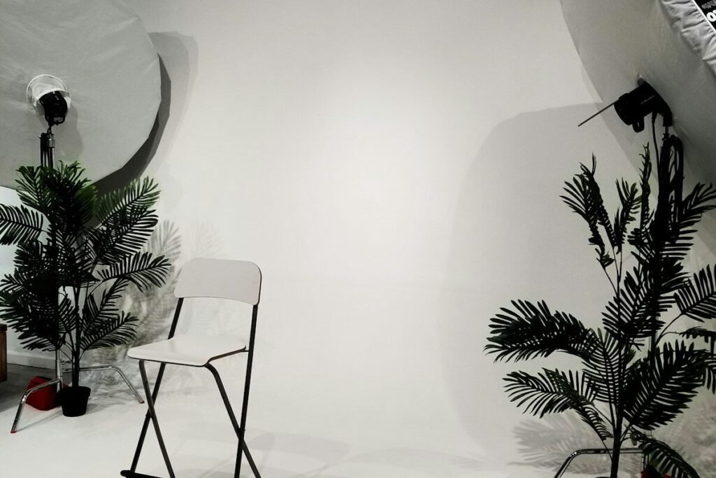 A product styling set with studio lighting