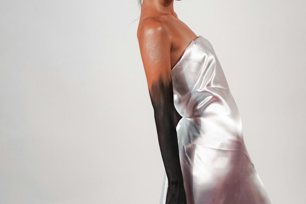 A model photographed in a dress