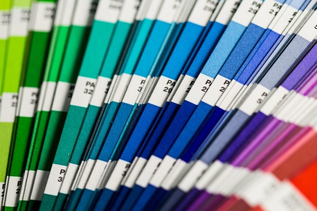 Coloured textile samples laid side by side