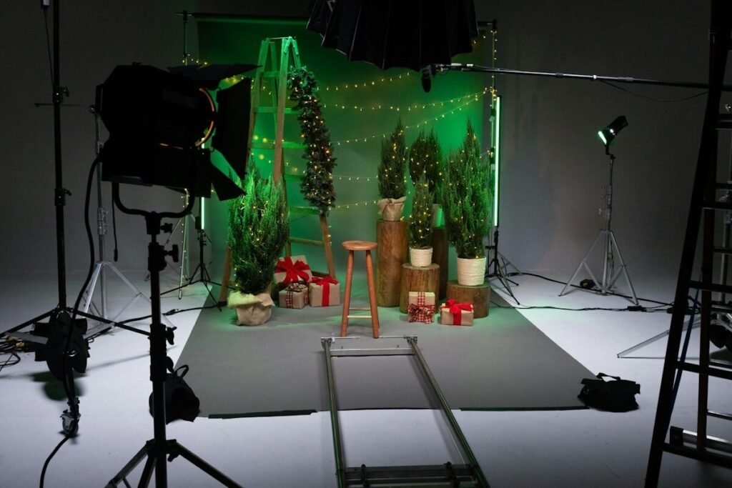 A photo studio set dressed for a product shoot
