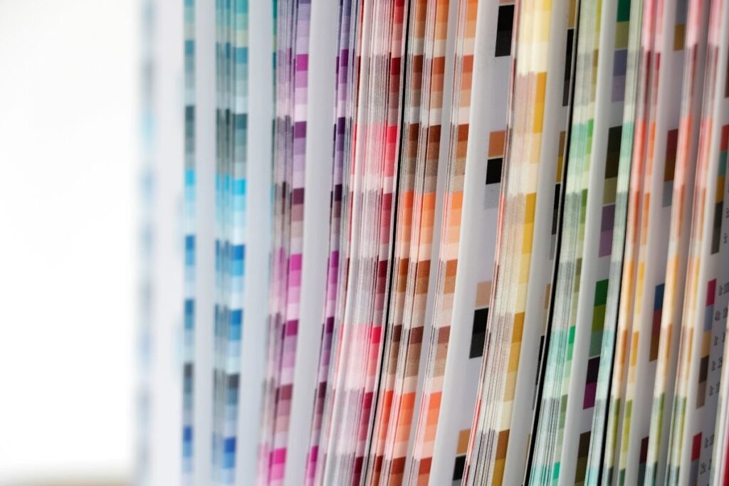 A close view of coloured sample papers