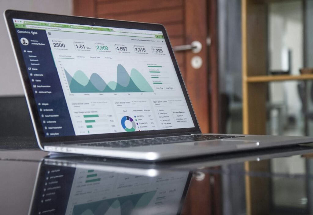 Advertising performance dashboard on a laptop
