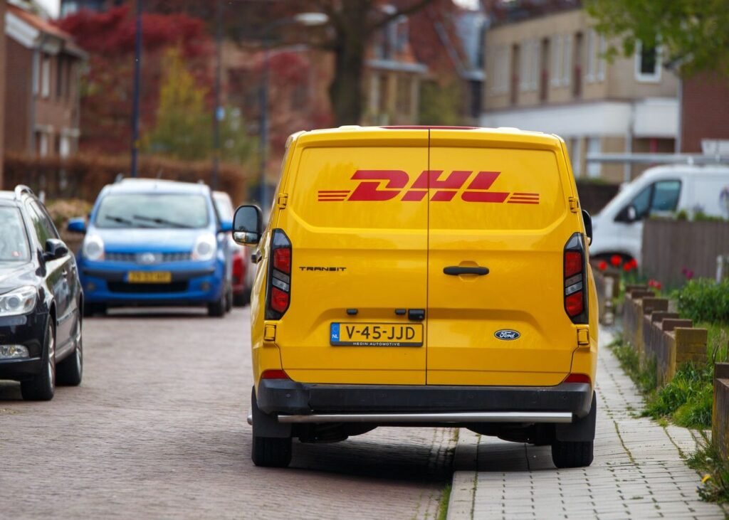 Delivery van parked on a suburban European street