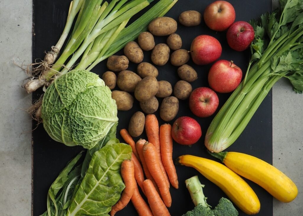A table covered with fresh vegetables