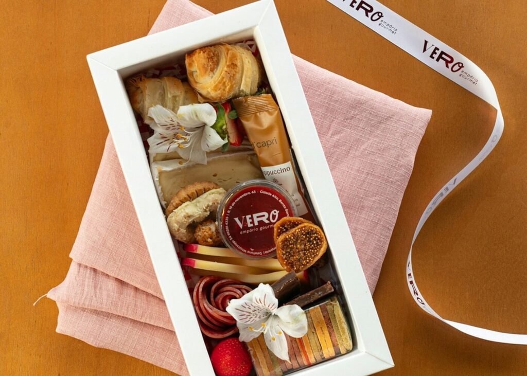 A gourmet subscription box packed with pastries, fruit and chocolate