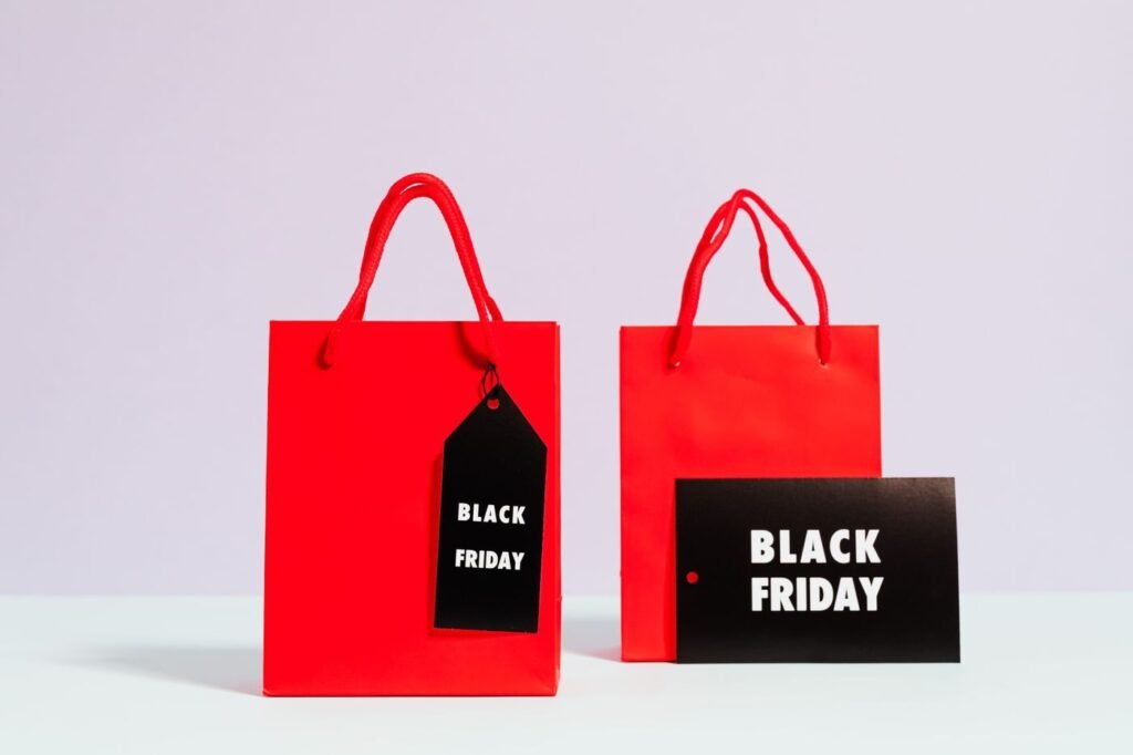 Shopping bags with sale tags during a peak retail period