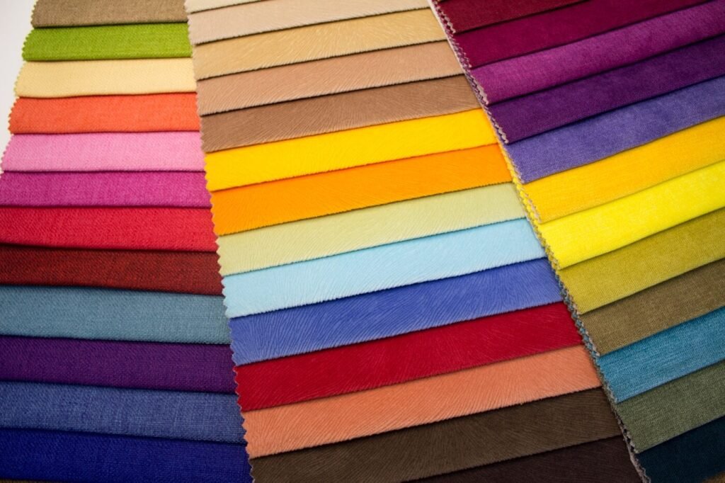 Striped upholstery fabric on a wooden table