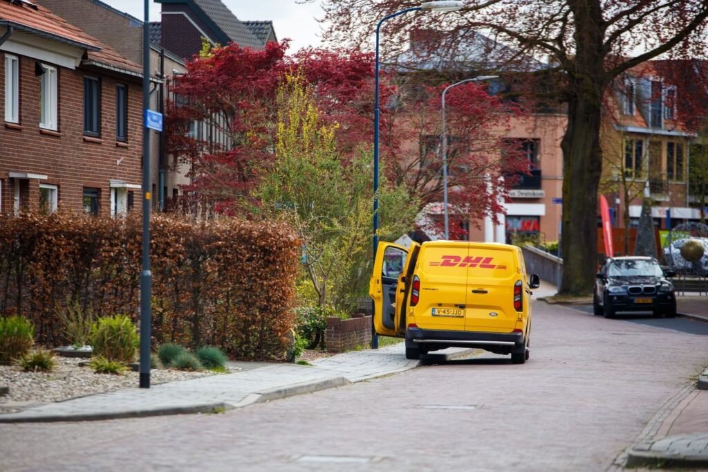 Delivery van making drops on a residential street