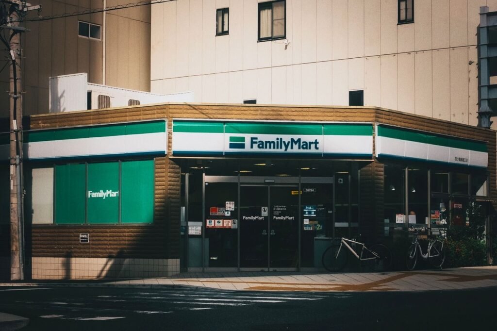 Modern store exterior lit at dusk