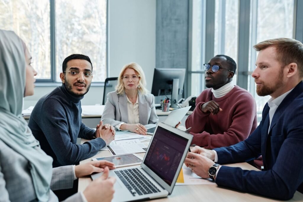 Team meeting to review a Latin America growth plan