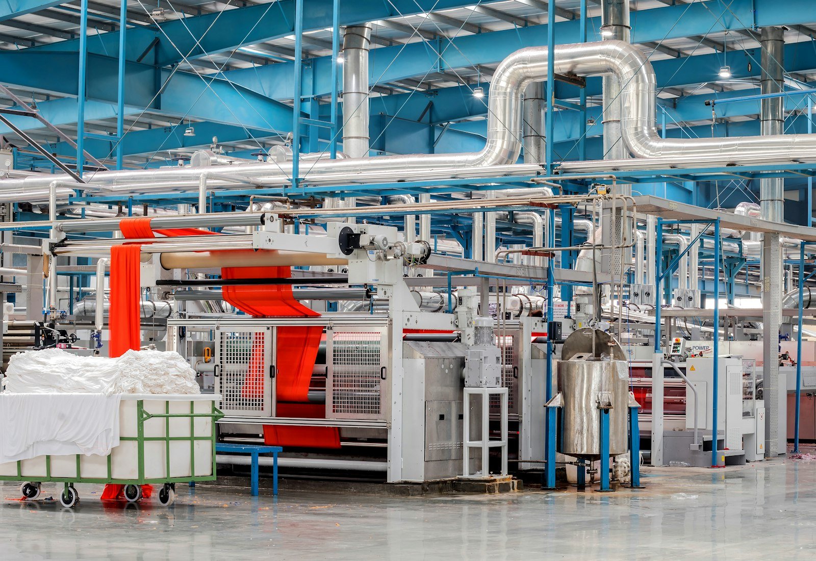 Industrial textile factory with machinery and pipes