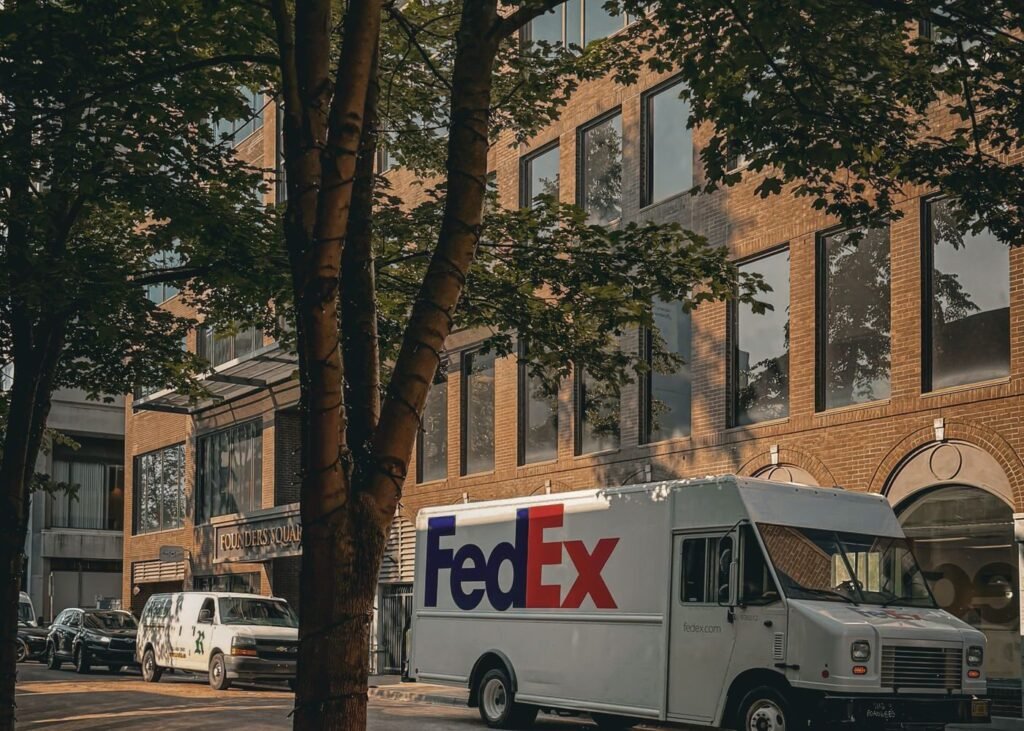 Delivery truck making drops on a city street
