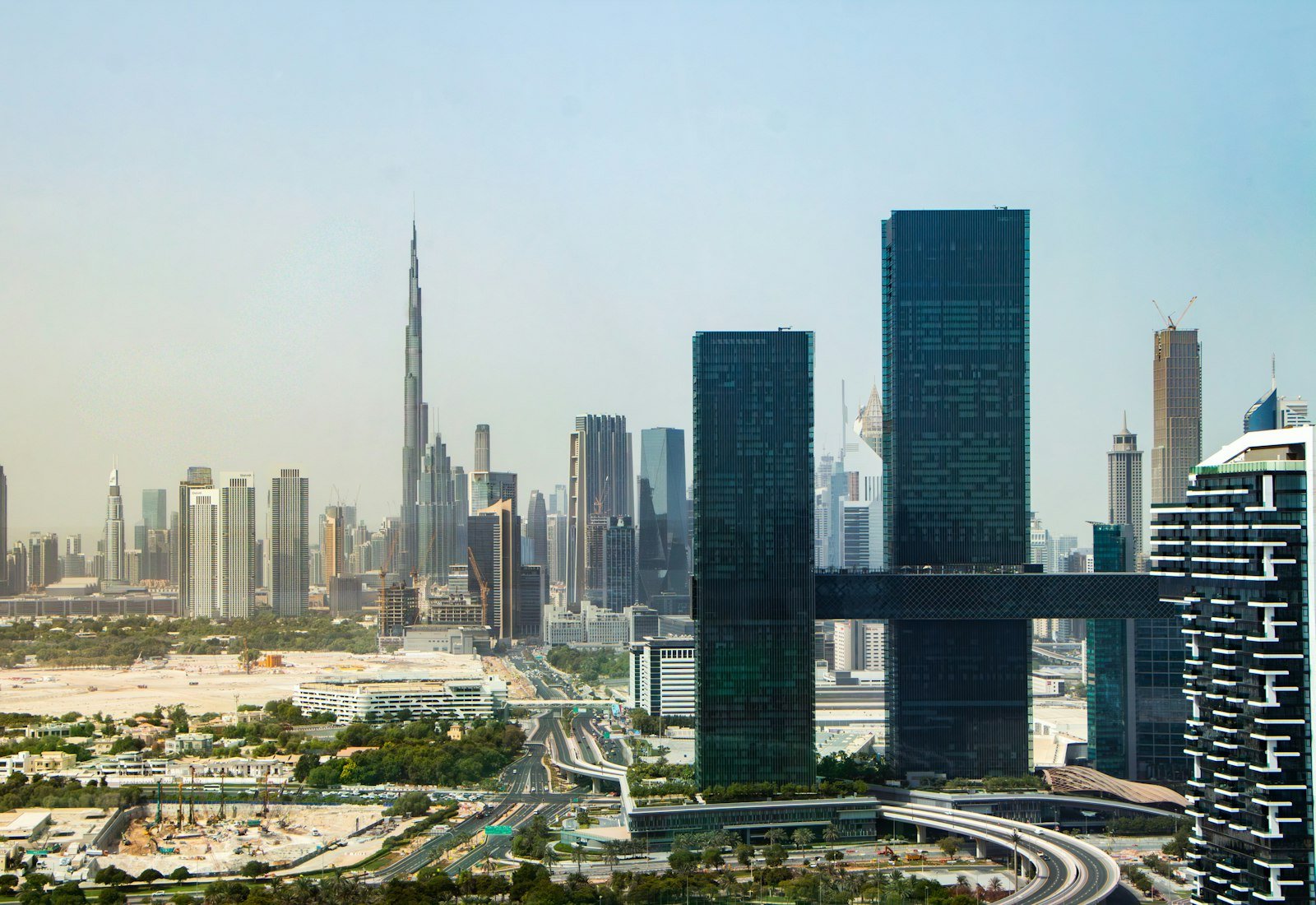 Dubai skyline with the Burj Khalifa and modern towers