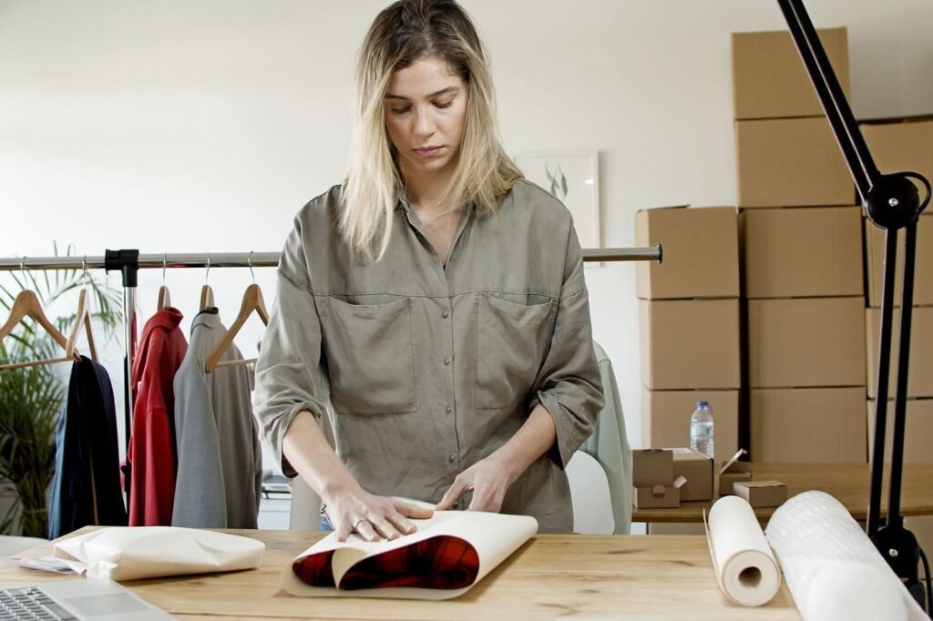 Seller wrapping an item for despatch to a customer
