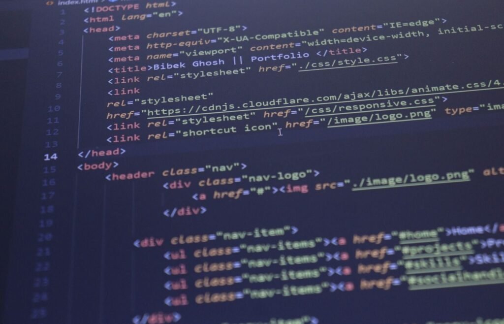HTML and CSS theme code on screen during a Shopify technical SEO review