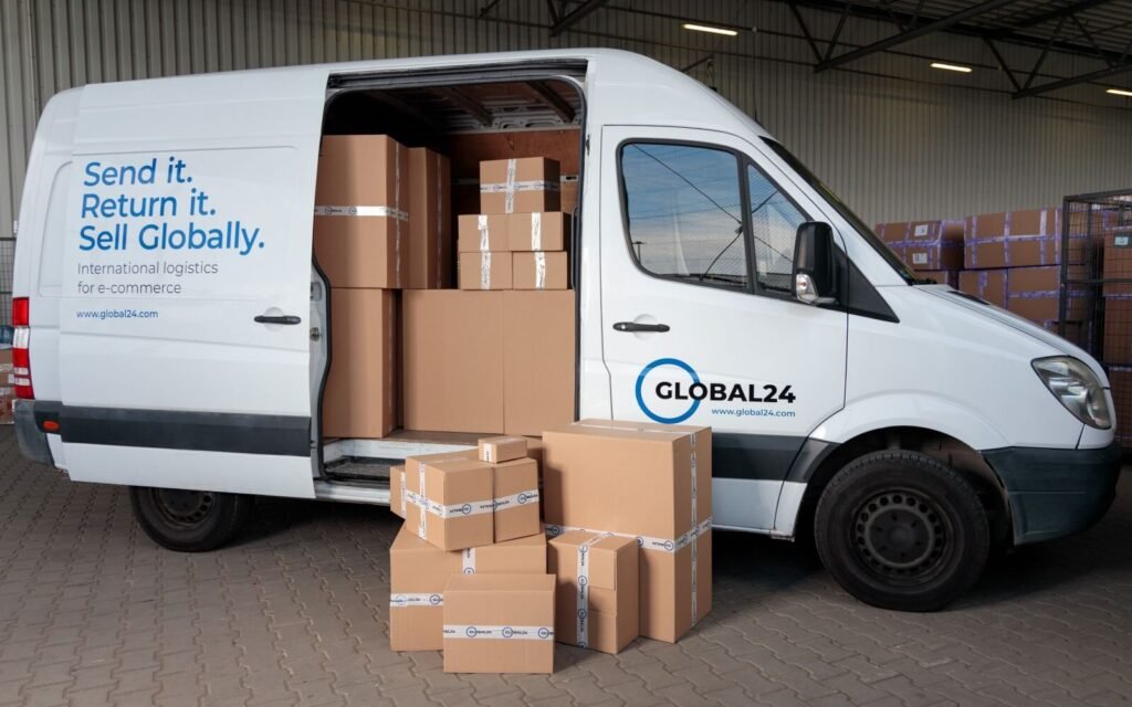 Cartons loaded in a delivery truck at a fulfilment warehouse, the shipments Amazon advertising spend is measured against