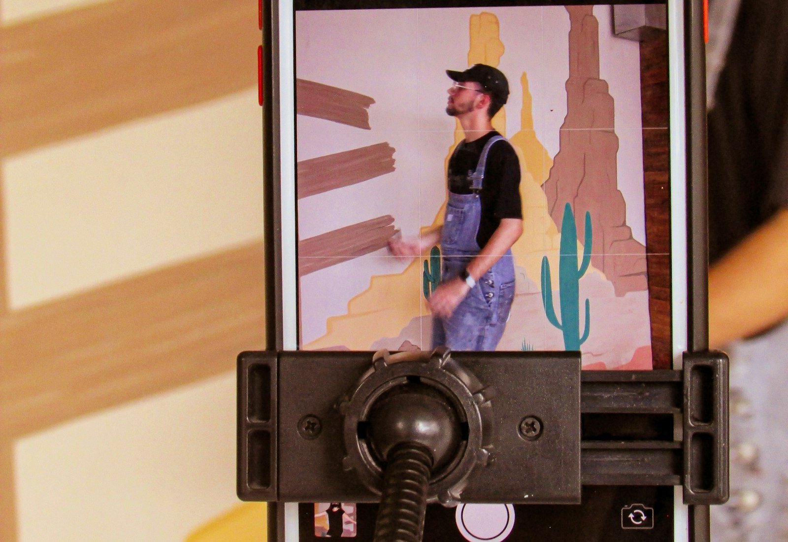 Smartphone mounted on a tripod for filming content