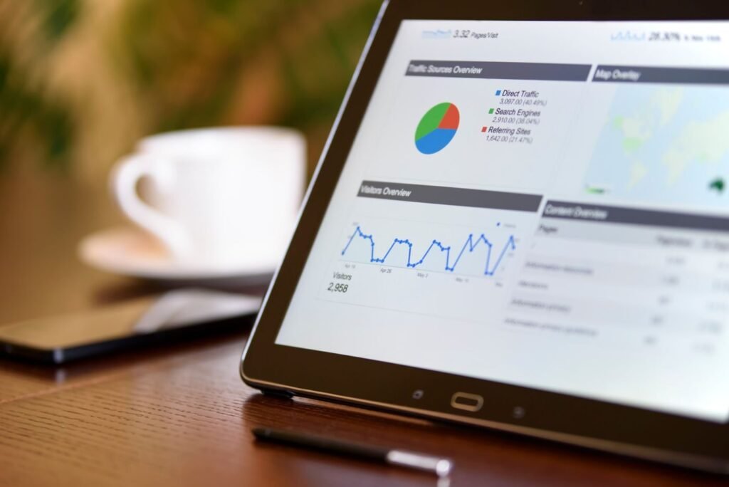 Tablet showing eCommerce performance charts on a desk