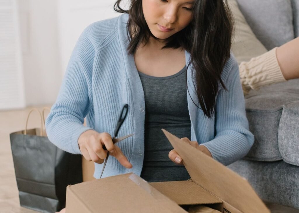 Customer opening a repeat online order at home