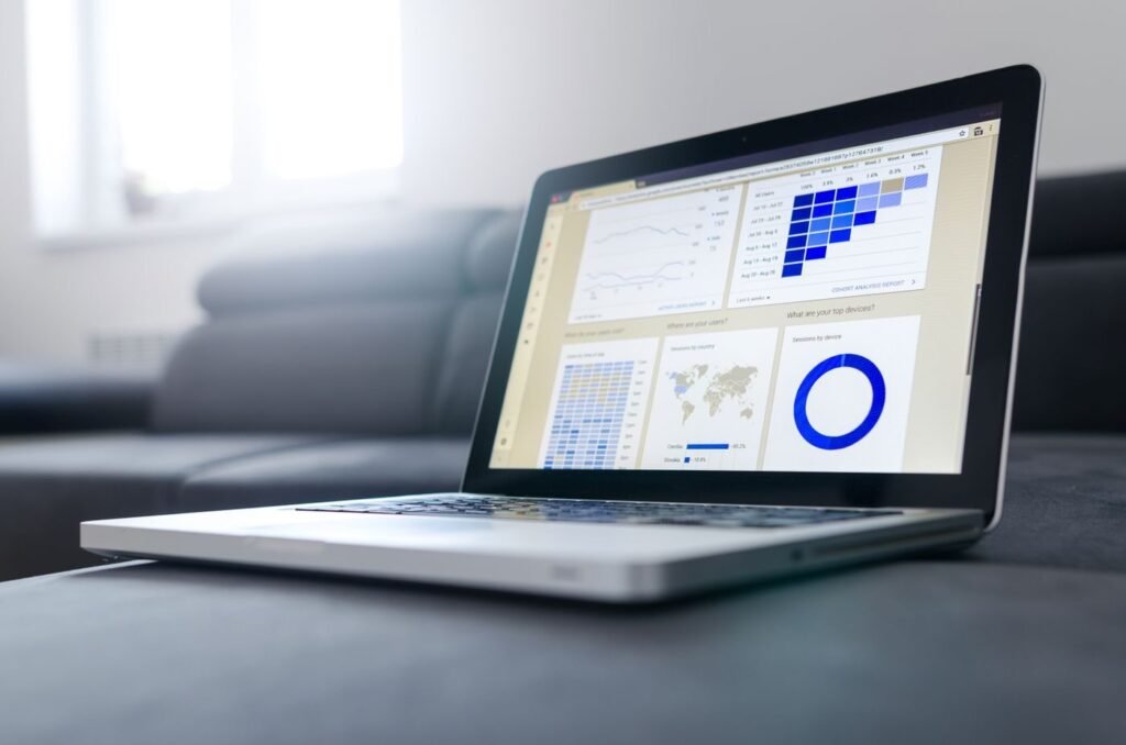 Laptop showing paid media performance analytics