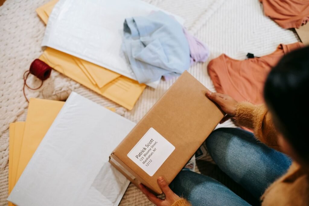 Customer unpacking a repeat online order at home