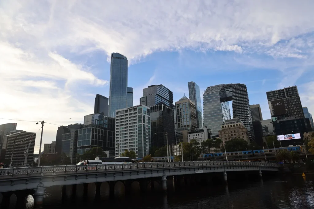 Melbourne skyline and Yarra River on a clear day